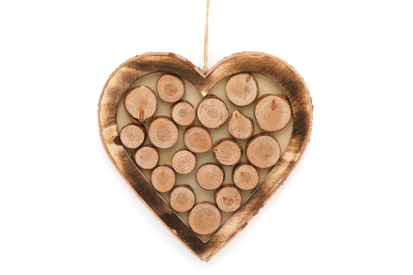 Wooden Hanging Heart With Burnt Effect - 33cm