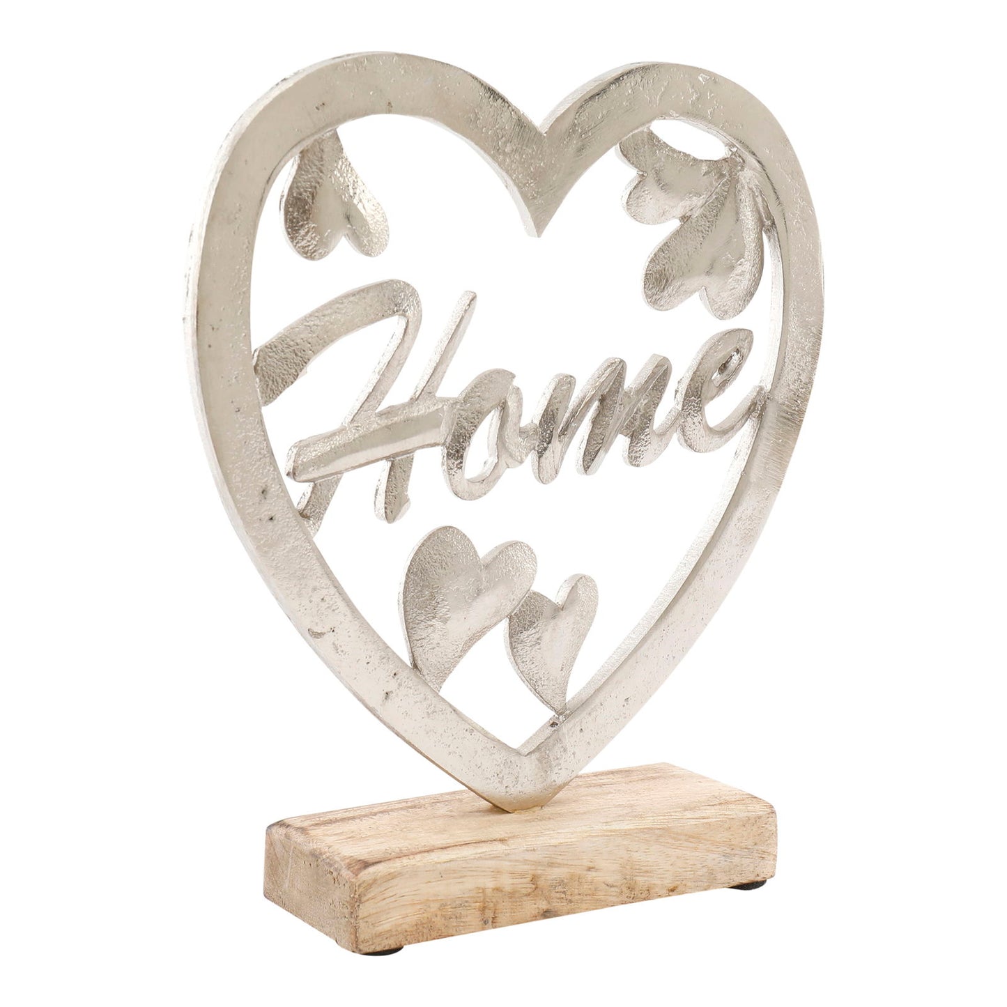 Silver Heart on Wooden Base - 17cm