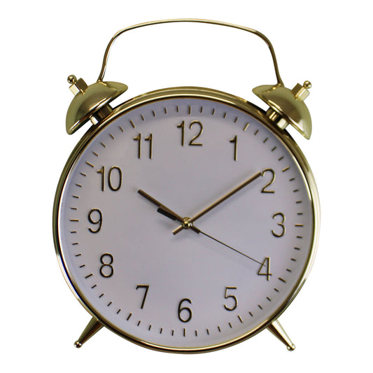 Alarm Clock Style Gold & White Wall Clock