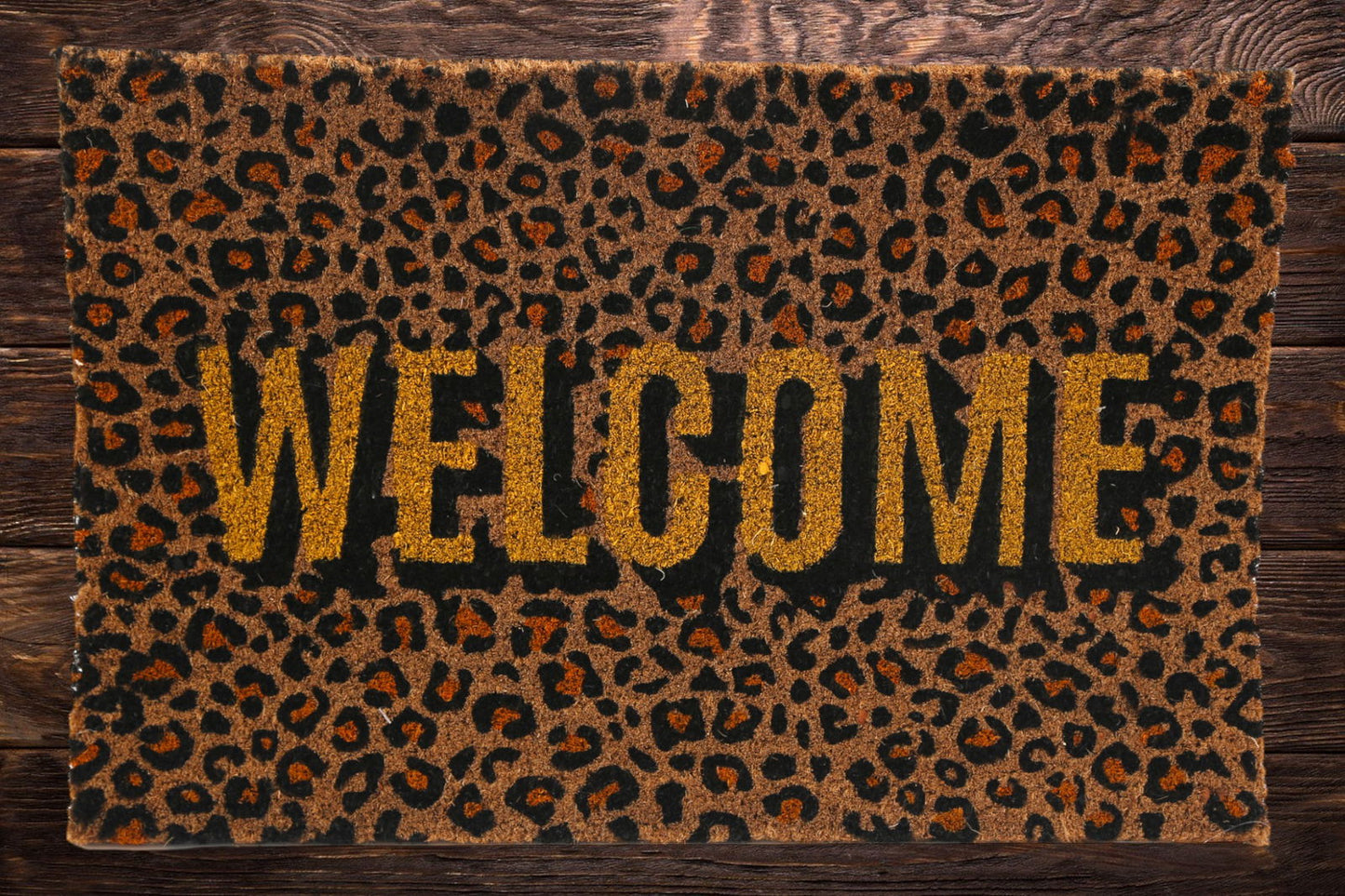 Leopard Print Welcome Coir Doormat - 40x60cm