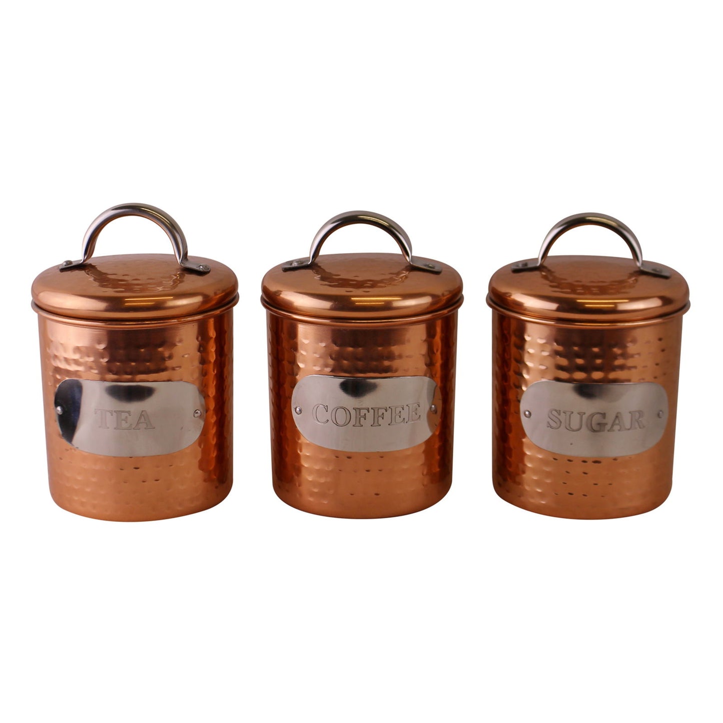 Hammered Copper Tea Coffee & Sugar Canisters - Set of 3