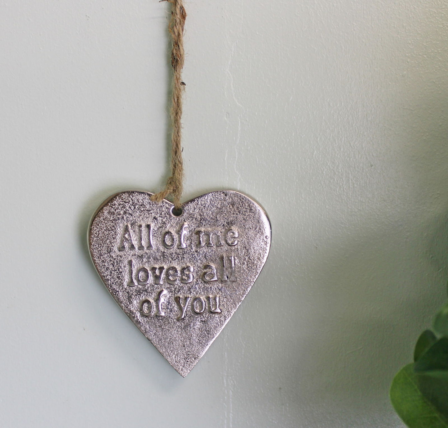 Small Hanging Silver Heart with Love Quote