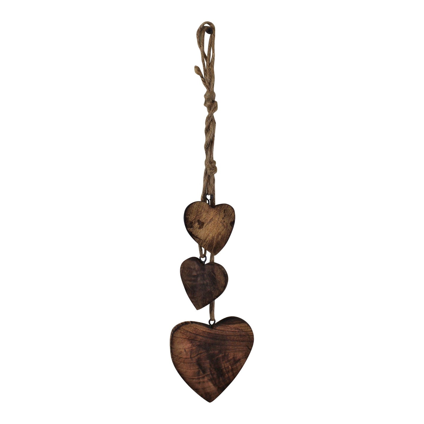 Three Hanging Wooden Heart Decoration - Dark Wood