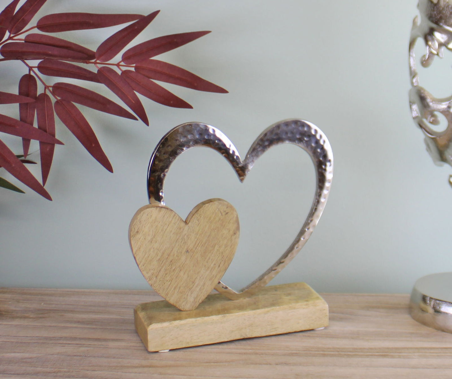 Large Double Heart On Wooden Base Ornament