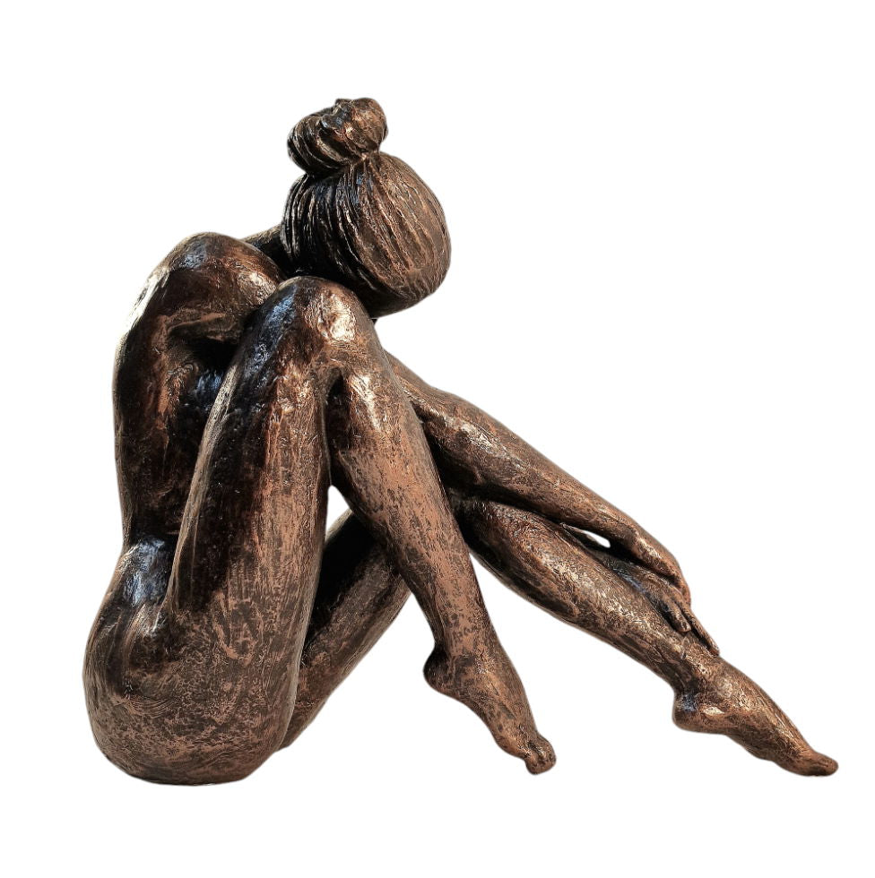 Sitting Woman Statue Bronze Style - 41cm