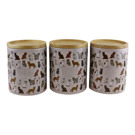 Cat Tea Coffee & Sugar Ceramic Canisters