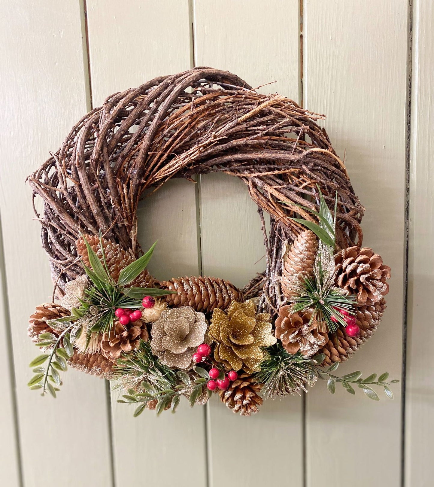 Twisted Pine & Berry Botanical Christmas Wreath 35cm