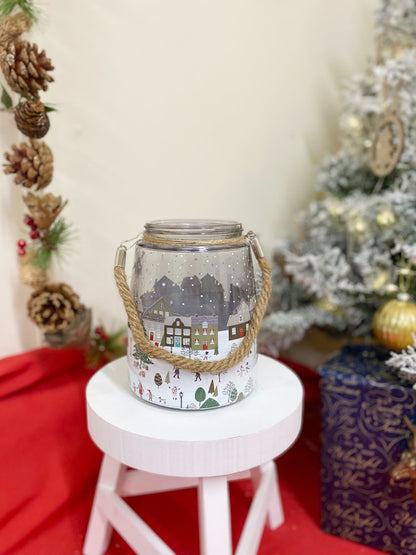 Christmas Market Lantern White With Rope Handle