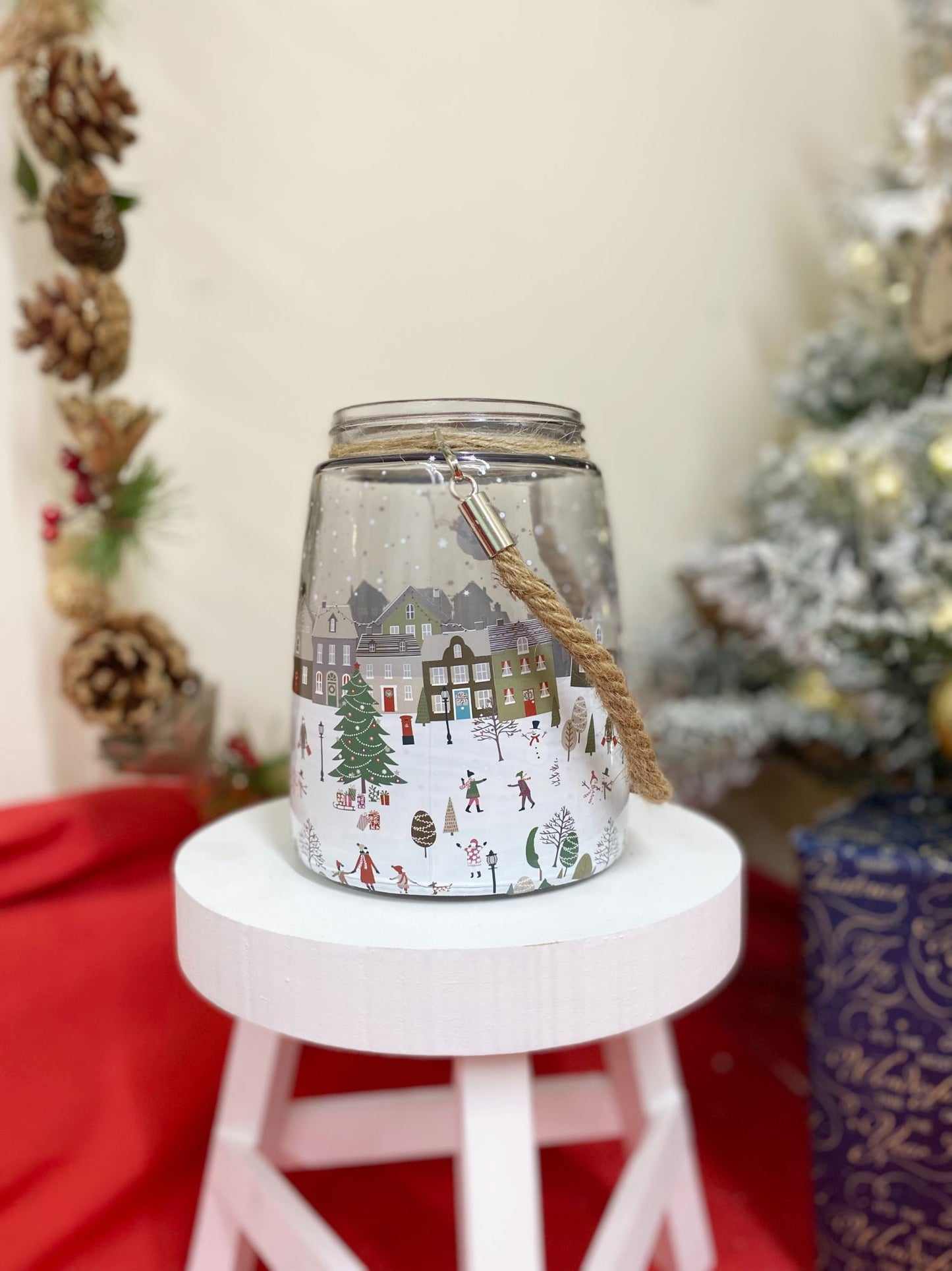 Christmas Market Lantern White With Rope Handle