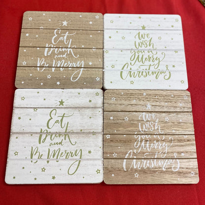 Christmas Market Themed Wooden Coasters - Set Of 4