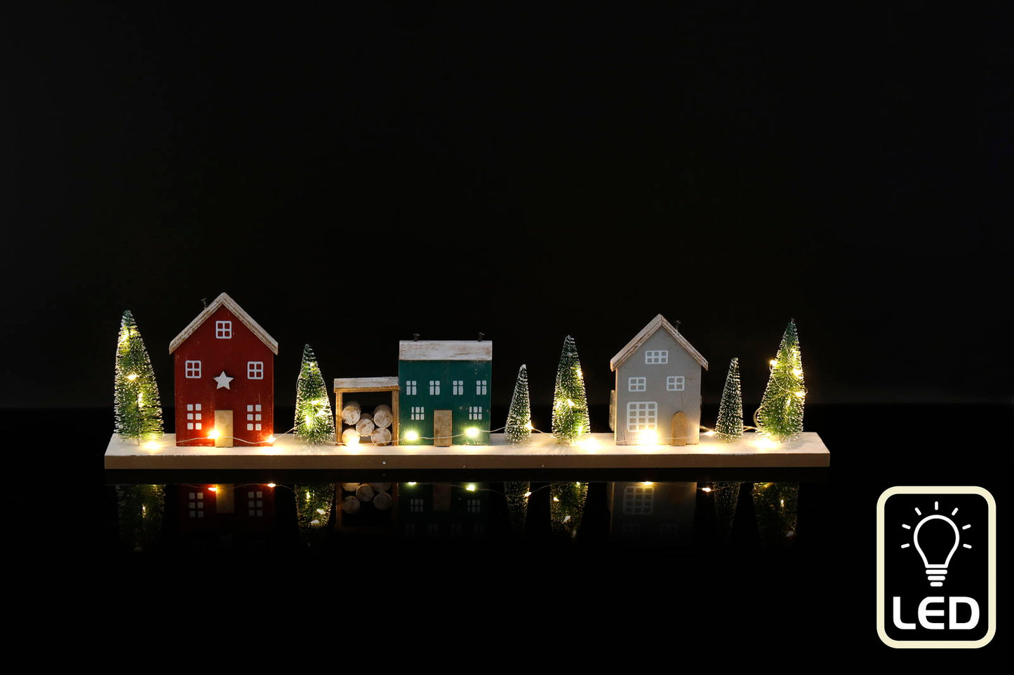 Wooden LED Christmas House & Tree Table Decoration