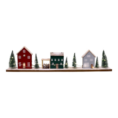 Wooden LED Christmas House & Tree Table Decoration