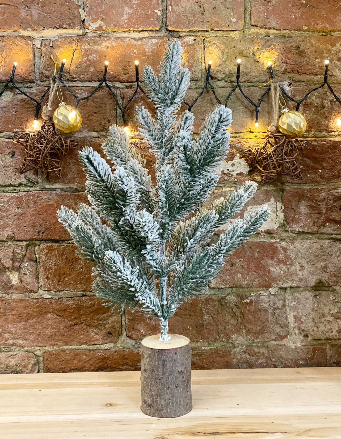 Small Frosted Christmas Tree In Log - 44cm