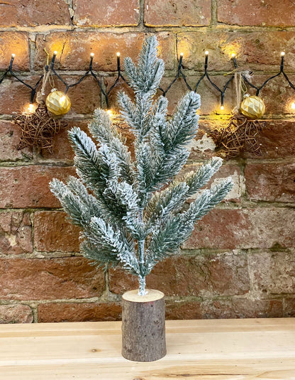 Small Frosted Christmas Tree In Log - 44cm