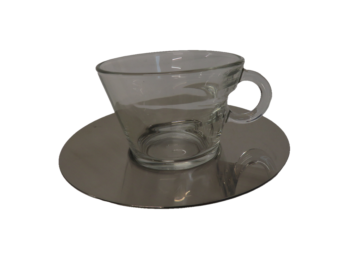 Nespresso View Collection Cappuccino Cups and Saucers Set of 2 Glass Steel Boxed