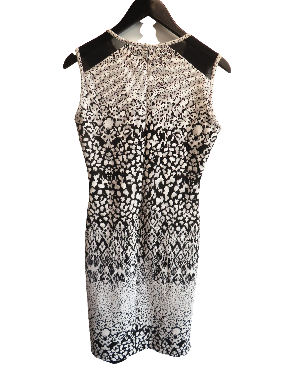 Reiss Womens Bodycon Dress UK 12 Black White Abstract Print Sleeveless Crew Neck