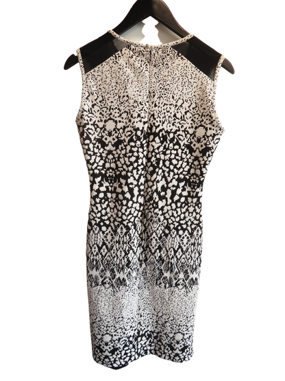Reiss Womens Bodycon Dress UK 12 Black White Abstract Print Sleeveless Crew Neck