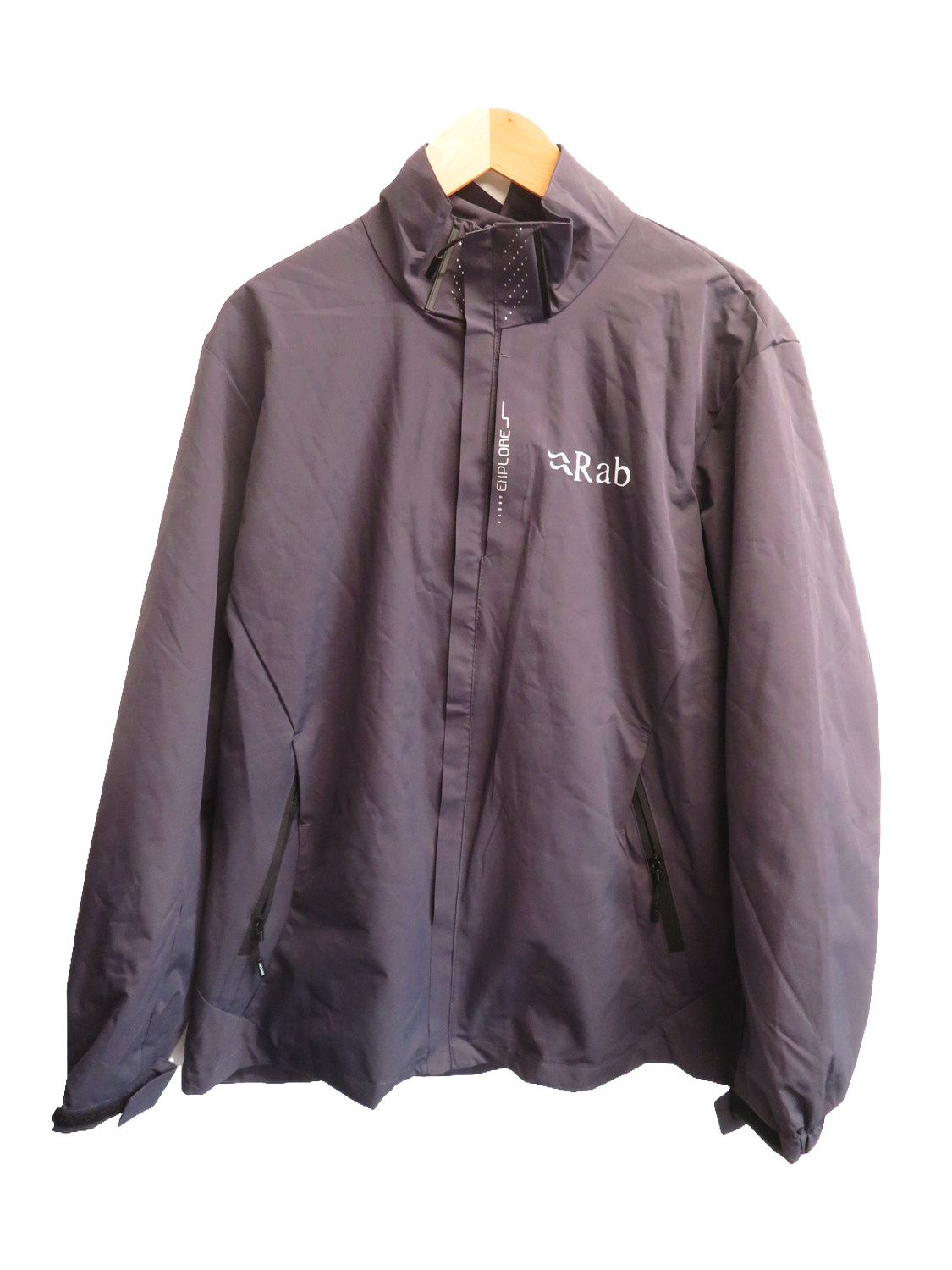 Rab Explore Mens Lightweight Jacket XL Grey Purple Full Zip Stowaway Hood Mesh