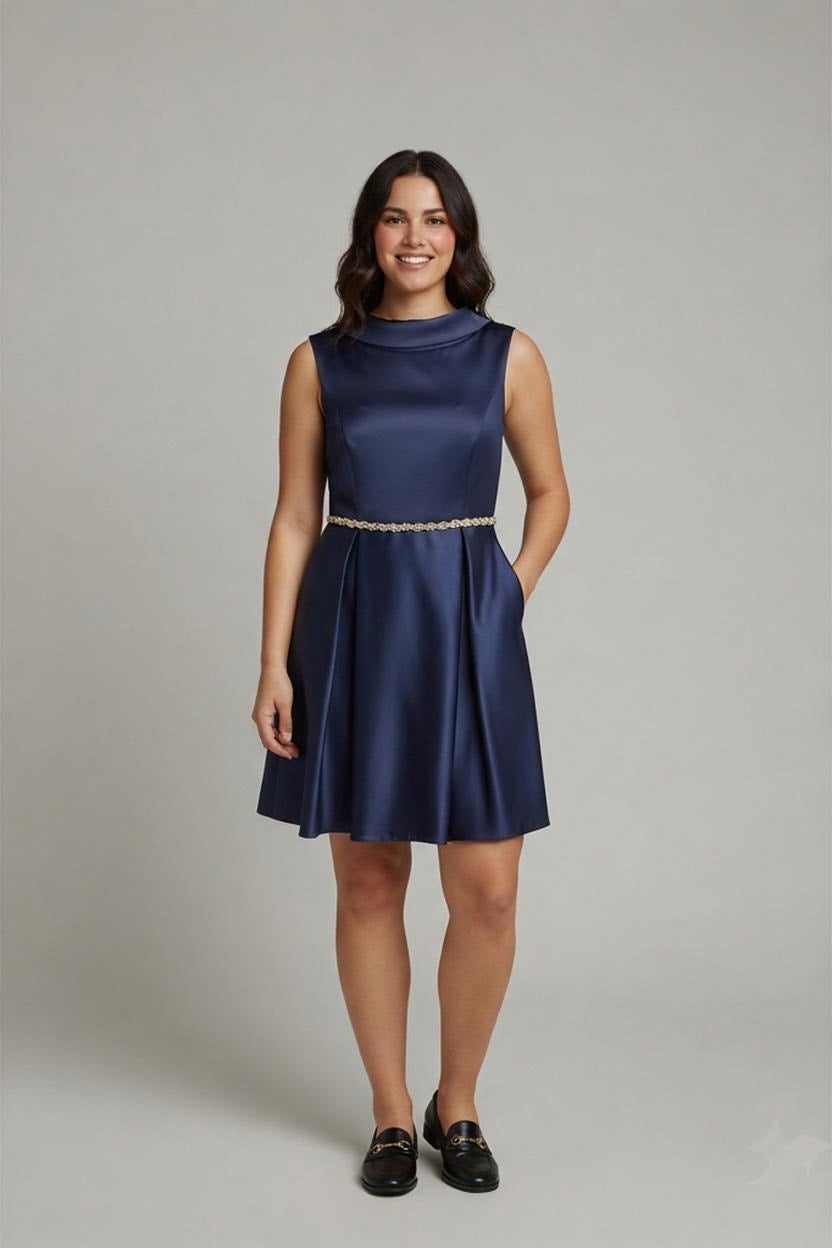 Irresistible by Veromia Navy Satin Midi Dress UK 16 Womens Occasion Wedding