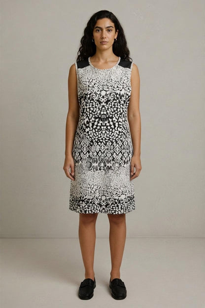 Reiss Womens Bodycon Dress UK 12 Black White Abstract Print Sleeveless Crew Neck