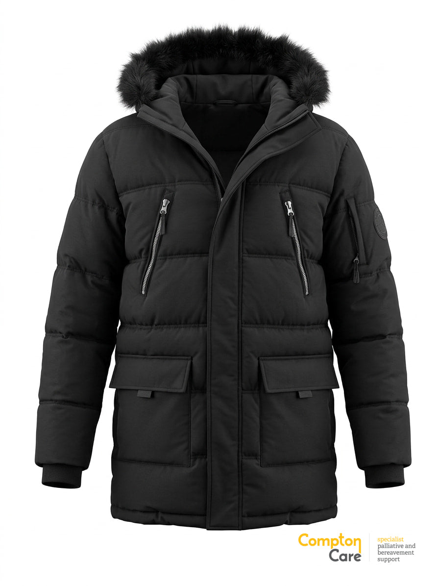 Pink Soda Sport Womens Parka Coat UK 10 Black Padded Quilted Faux Fur Hood Long