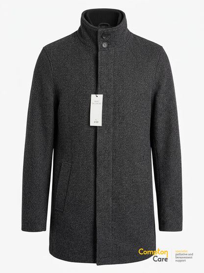 Next Mens Charcoal Grey Funnel Neck Wool Blend Coat Medium Herringbone Zip Up