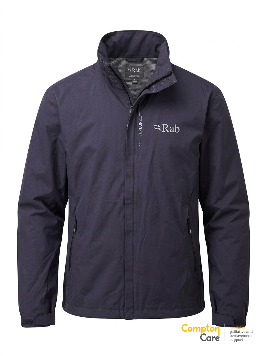 Rab Explore Mens Lightweight Jacket XL Grey Purple Full Zip Stowaway Hood Mesh