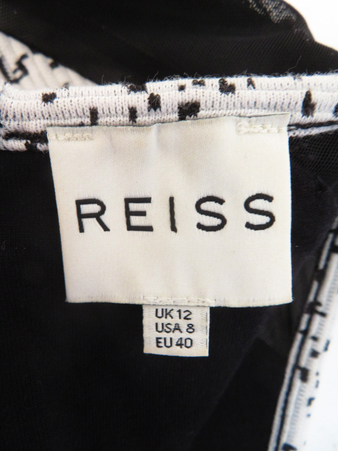 Reiss Womens Bodycon Dress UK 12 Black White Abstract Print Sleeveless Crew Neck
