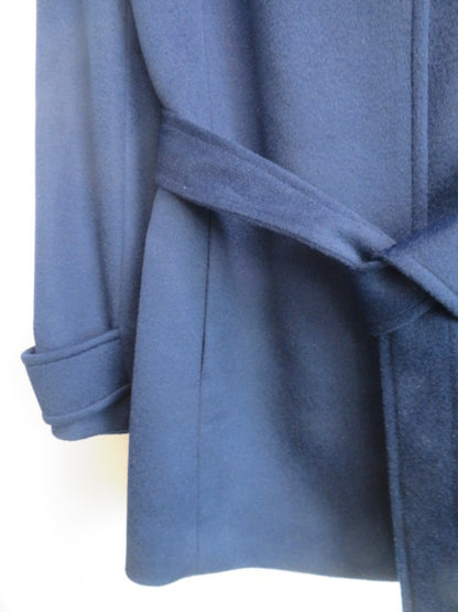 Jaeger Womens Royal Blue Wool Belted Funnel Neck Coat Jacket UK 14 Long Sleeve