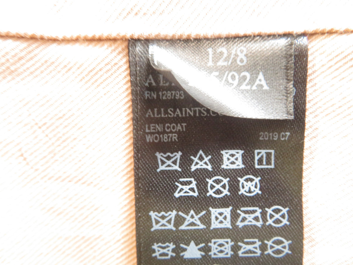 AllSaints Leni Womens Coat UK 12 Camel Beige Wool Cashmere Blend Single Breasted