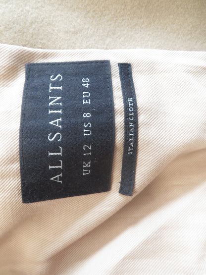 AllSaints Leni Womens Coat UK 12 Camel Beige Wool Cashmere Blend Single Breasted
