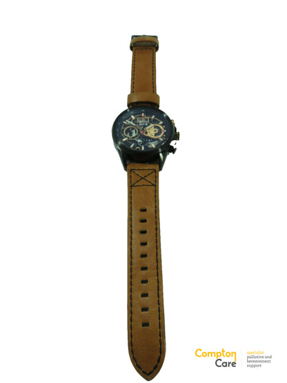 AVI-8 Hawker Harrier Matador Mens Chronograph Watch Black Brown Leather Strap