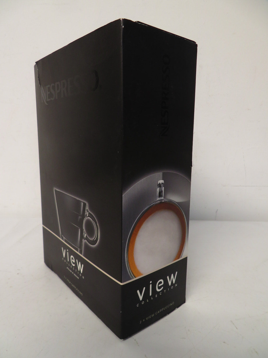 Nespresso View Collection Cappuccino Cups and Saucers Set of 2 Glass Steel Boxed