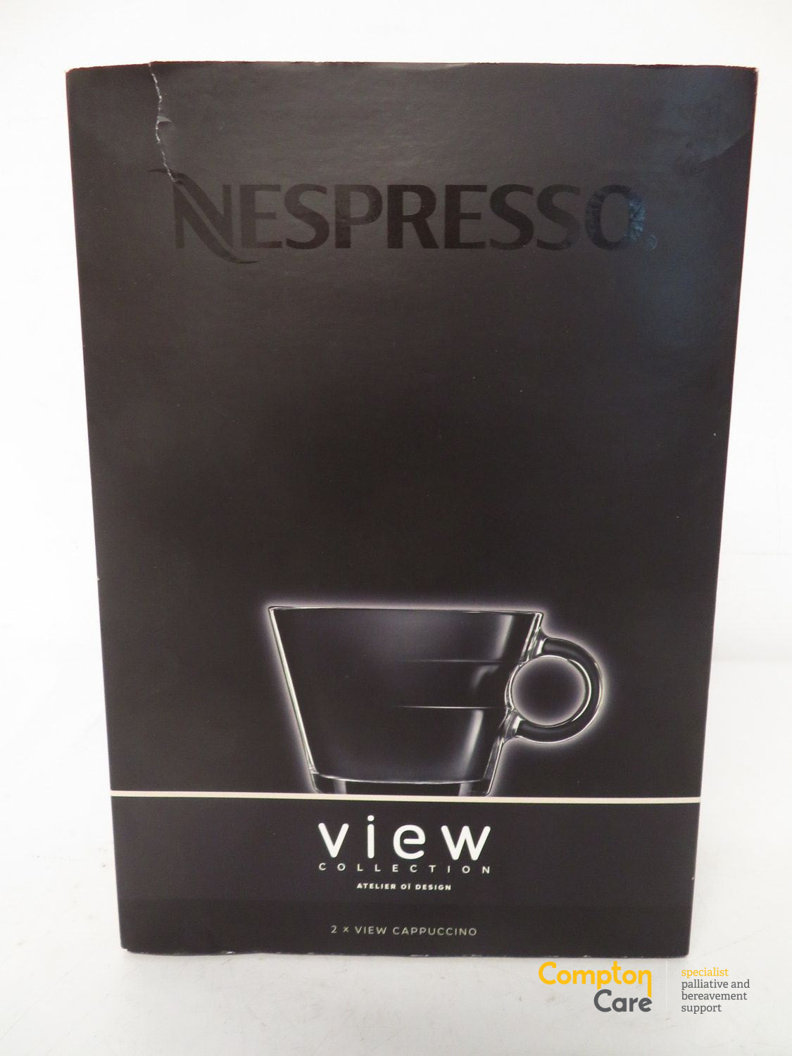 Nespresso View Collection Cappuccino Cups and Saucers Set of 2 Glass Steel Boxed
