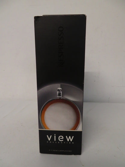 Nespresso View Collection Cappuccino Cups and Saucers Set of 2 Glass Steel Boxed