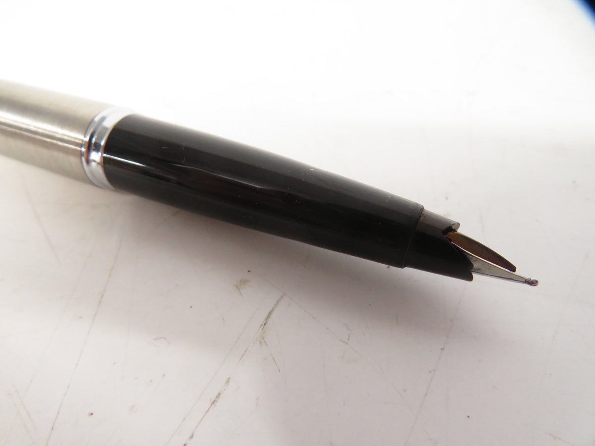 Parker 45 Fountain Pen Silver Brushed Stainless Steel Chrome Trim Boxed Vintage