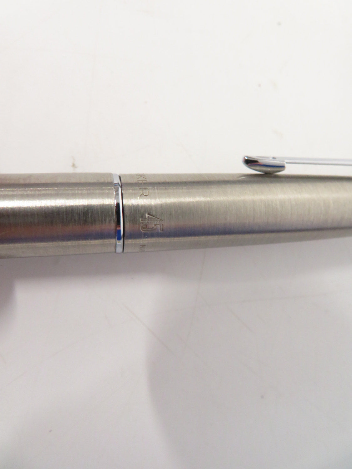 Parker 45 Fountain Pen Silver Brushed Stainless Steel Chrome Trim Boxed Vintage