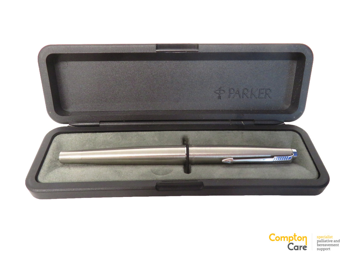 Parker 45 Fountain Pen Silver Brushed Stainless Steel Chrome Trim Boxed Vintage